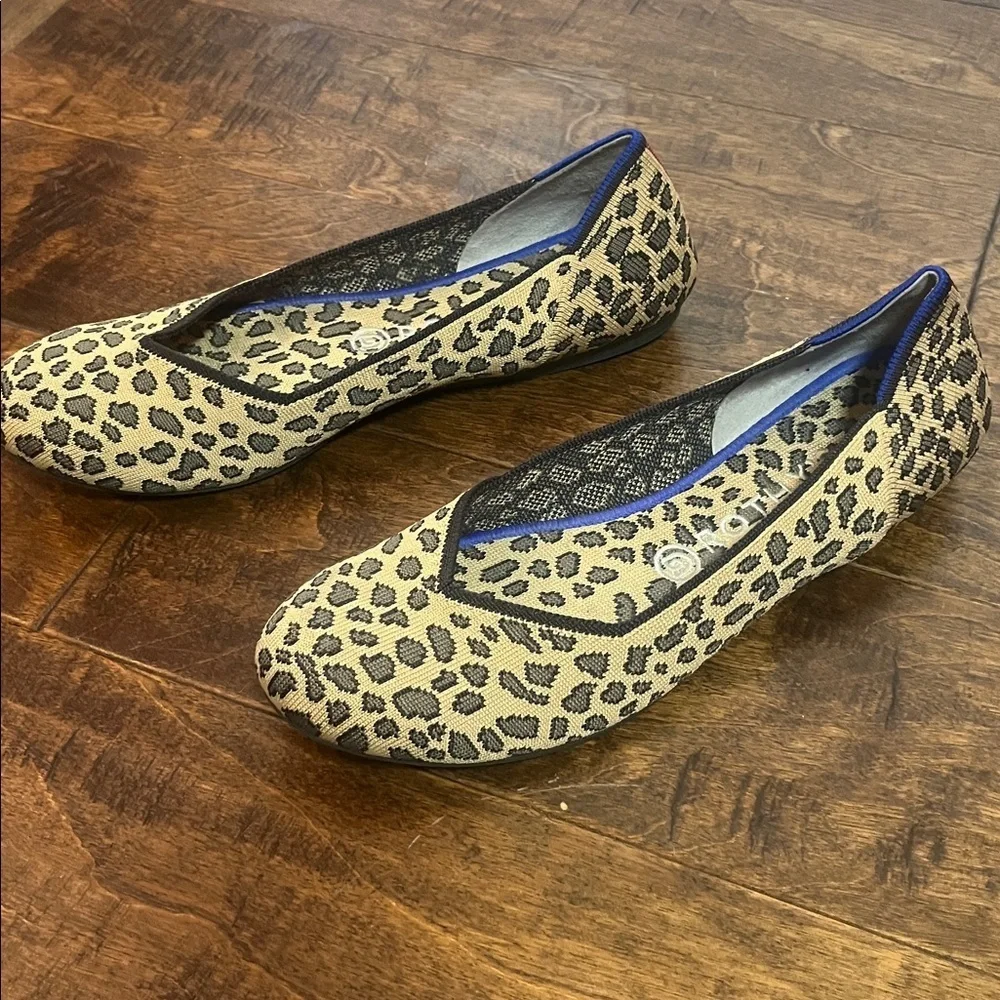 Rothy's Spotted Leopard Print Flats with Blue Accent, size 10